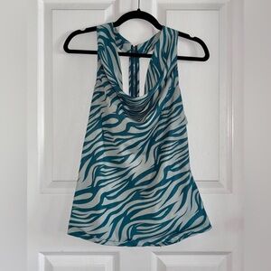 Charlotte Russe Y2K Zebra Print Cowl Neck Halter Tank Top Teal L